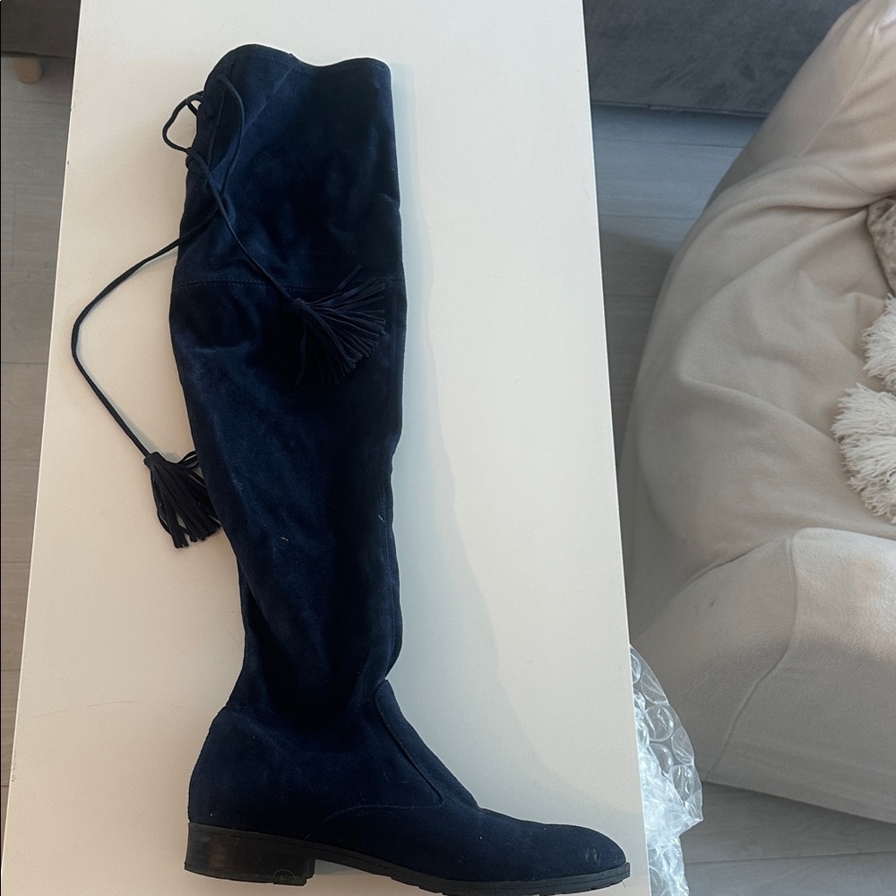 Marc Fisher Navy Over-the-Knee Boots with tassels. faux suede. like new. 9.5 M